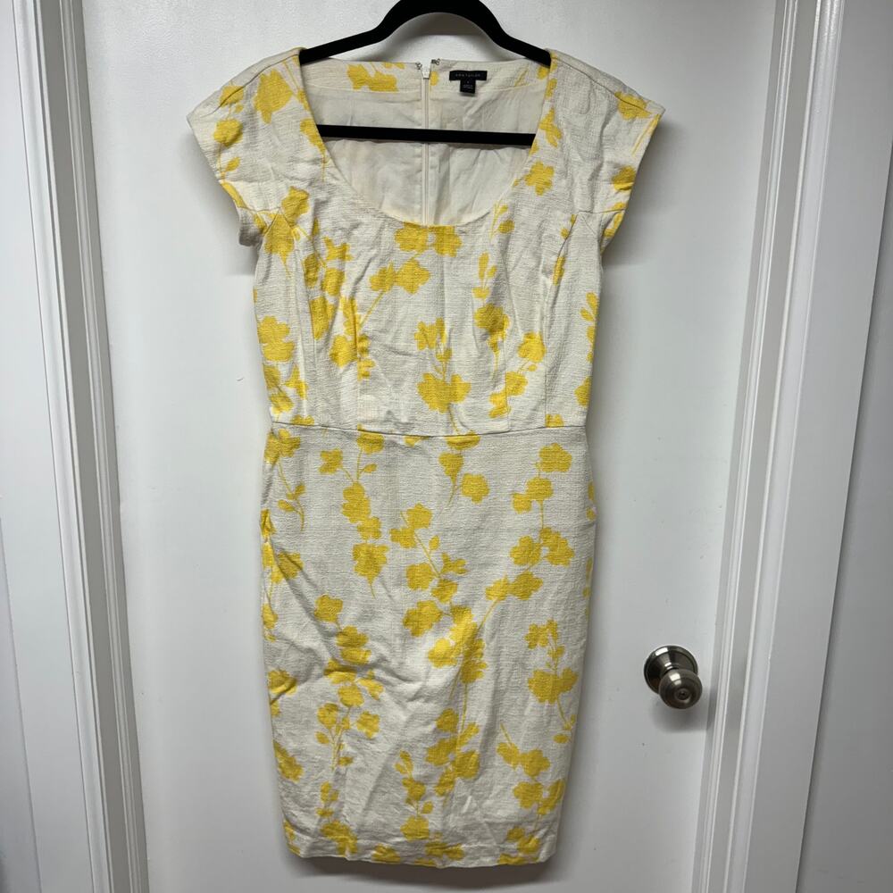 Ann Taylor Womens White Yellow Floral Sheath Dress Size 2 Professional Cotton